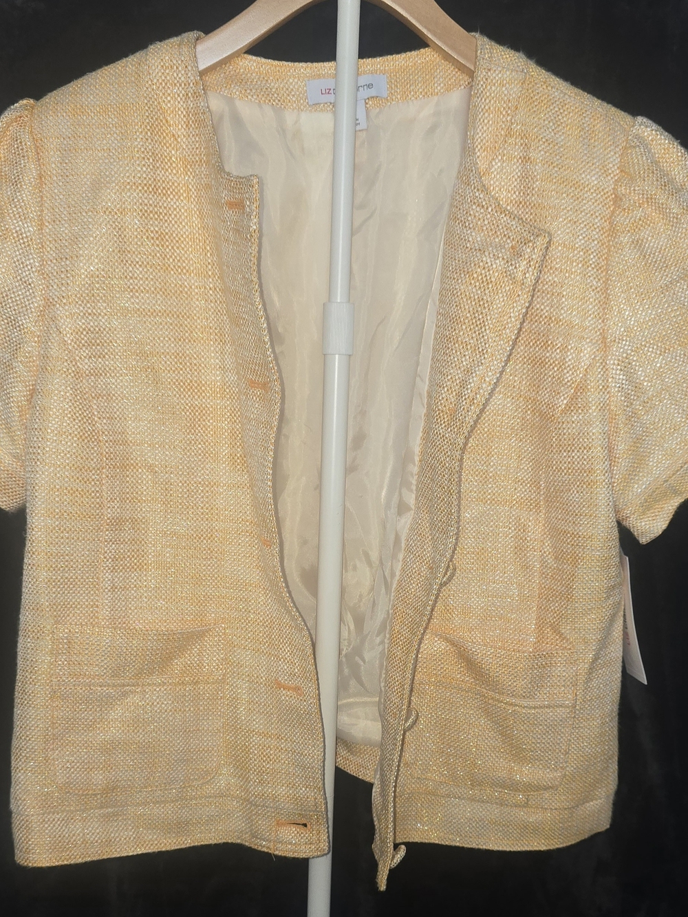 Splendid Pale Yellow Tweed Short Sleeve Blazer